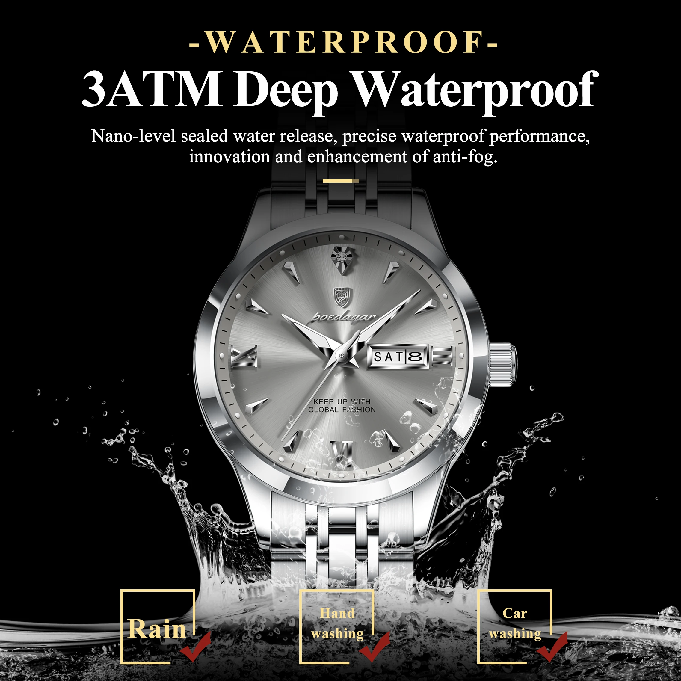 POEDAGAR Original Watch For Woman Waterproof Luminous Date Week Ladies Watch Stainless Steel Quartz Women's Watches Female Reloj - Image 2