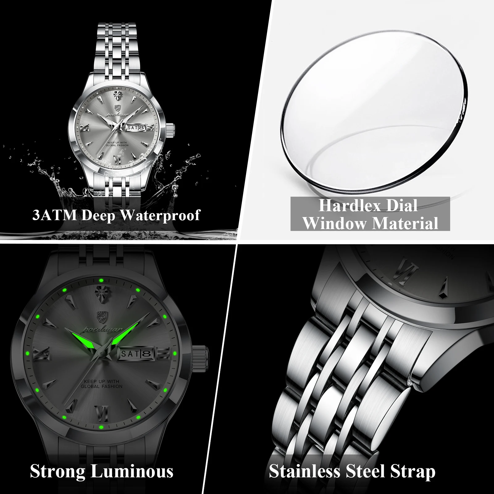 POEDAGAR Original Watch For Woman Waterproof Luminous Date Week Ladies Watch Stainless Steel Quartz Women's Watches Female Reloj - Image 4
